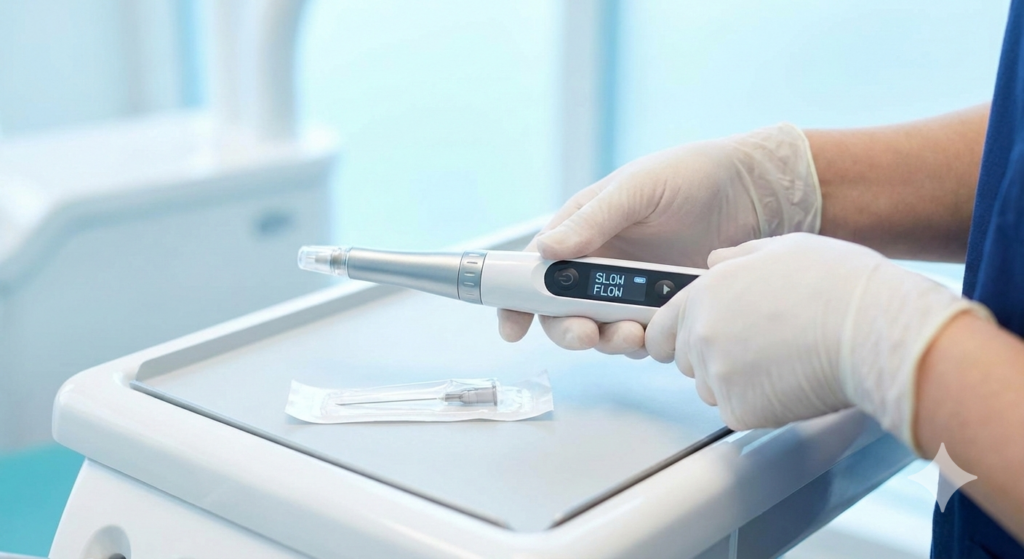 痛みを抑えた無痛治療のために大倉山アルカディア歯科が導入している電動麻酔器と極細針