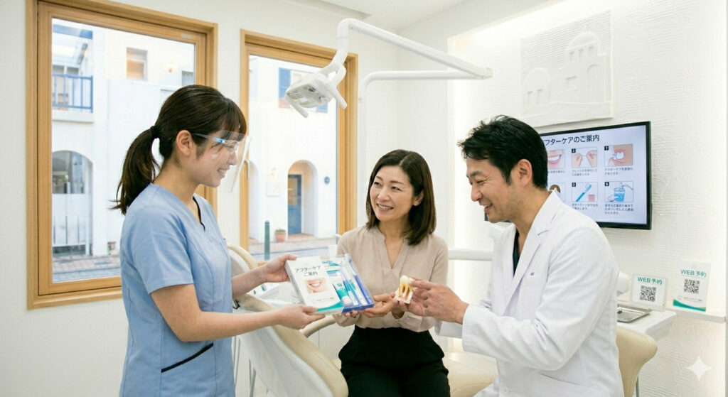 大倉山アルカディア歯科の受付・お見送り。笑顔で親切に対応する大倉山の歯医者。